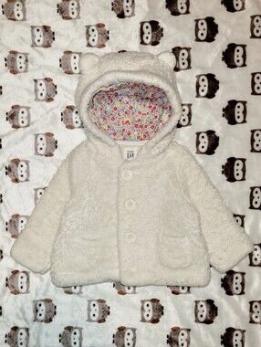 $1 | 0-3m | Bear‑Ear Button‑Down Sherpa Hoodie